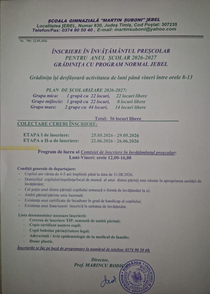 LOCURI LIBERE GRADINITA