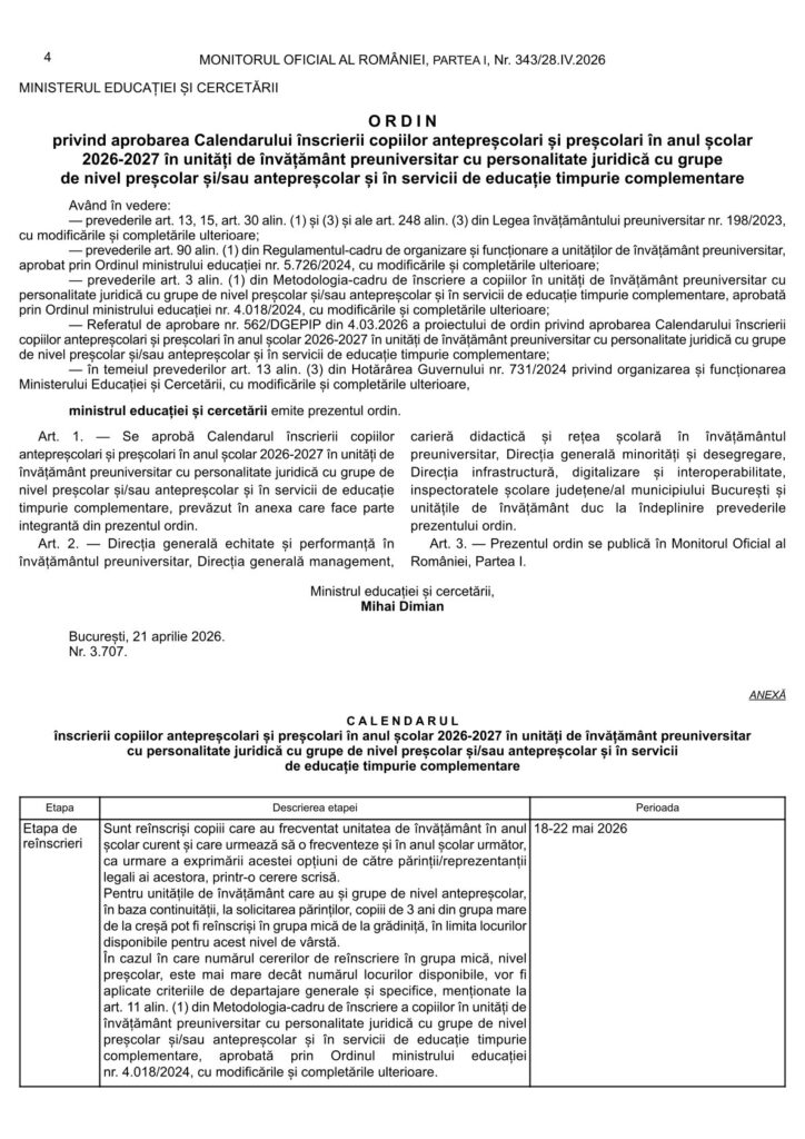 Metodologie inscriere gradinita Calendar 1
